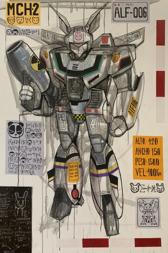 Yute Conejo Atómico Robotech — pintura de Rafael Lanfranco